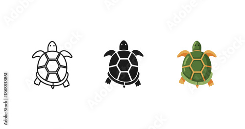 Turtle evolution: outline, silhouette, and colored illustrations