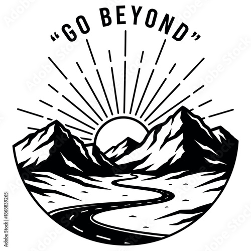 Inspirational mountain landscape with winding road and motivational quote