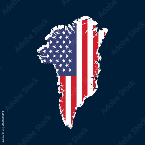 Greenland map in the colors of the US flag. USA Map with American Flag Texture Vector Illustration
