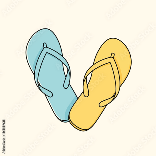 Flip-Flops' Serenade: Two vibrantly colored flip-flops arranged, evoking feelings of summer relaxation and seaside bliss.