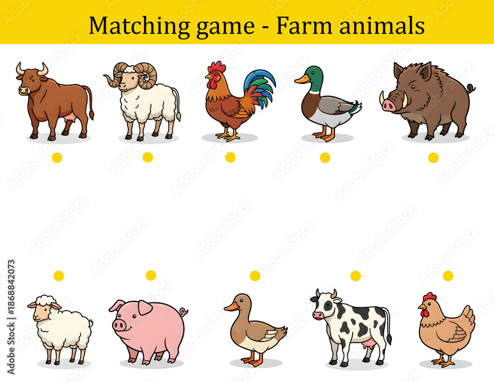 Fototapeta premium Matching worksheet animals helps kids match male and female - farm animals worksheet