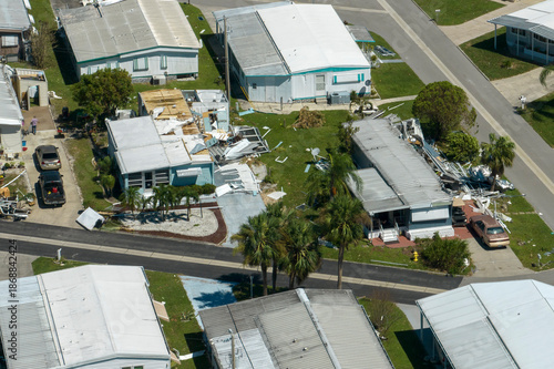 Wallpaper Mural Badly damaged mobile homes after hurricane Ian in Florida Southwest region residential area. Consequences of natural disaster Torontodigital.ca
