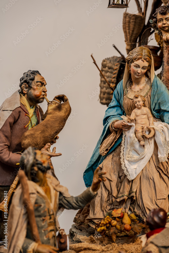 Fototapeta premium The Neapolitan nativity scene (in Neapolitan 'o presebbio) is a representation of the birth of Jesus traditionally set in eighteenth-century Naples.