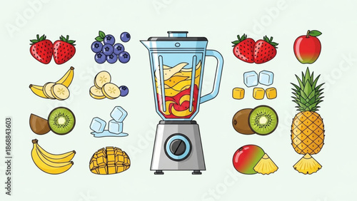 Vibrant fruit blender setup with fresh ingredients