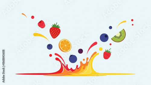 Vibrant fruit splash with strawberries, oranges, and berries