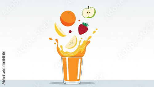 Fresh fruit juice splash in a glass with vibrant orange color
