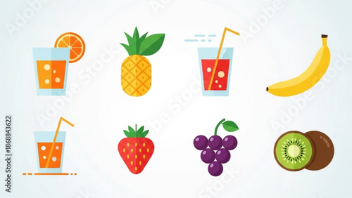 Vibrant fruit and drink illustrations for healthy lifestyle promotion