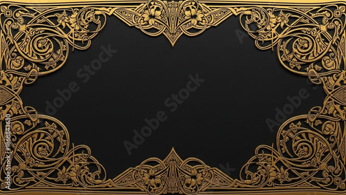 Elegant gold ornate frame on black background for luxury designs