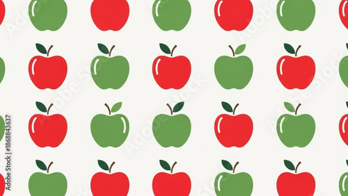 Vibrant red and green apples pattern on white background