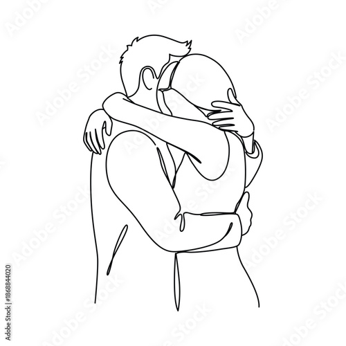 Couple Hugging Line Art Illustration, Romantic Embrace Minimal Outline