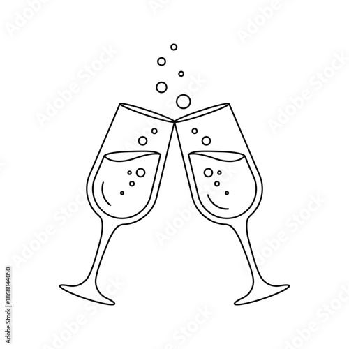 Celebration Toast with Wine Glasses Line Art