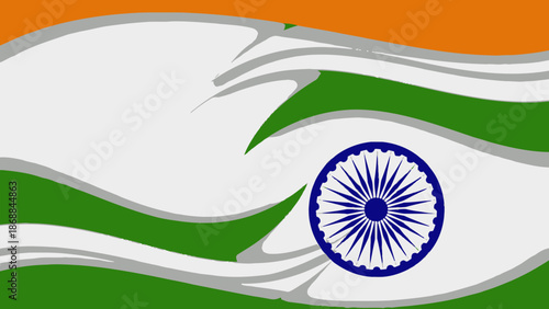 Illustration of the Indian national flag waving with vibrant colors and intricate design