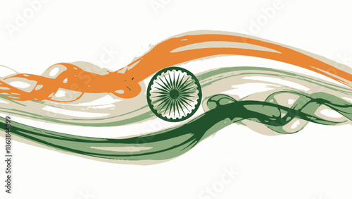 Celebration of Indian Independence Day with Vibrant Colors and the Ashoka Chakra Emblem in a Dynamic Illustration