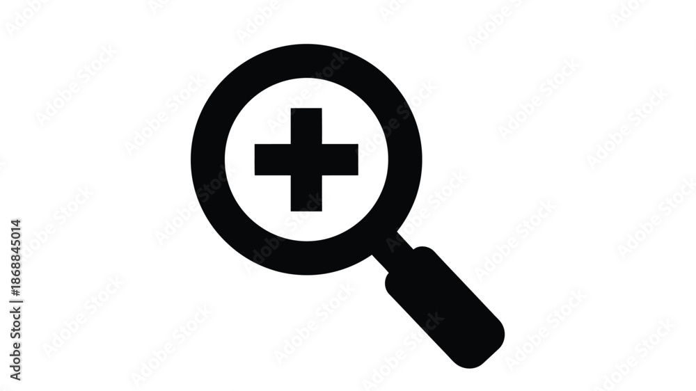 Obraz premium A black and white illustration of a magnifying glass with a plus symbol inside