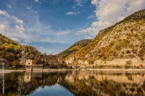 Lake San Domenico is an artificial lake in Abruzzo, in the municipality of Villalago (L'Aquila). Known for its emerald waters, it is located within the Sagittario Gorges.