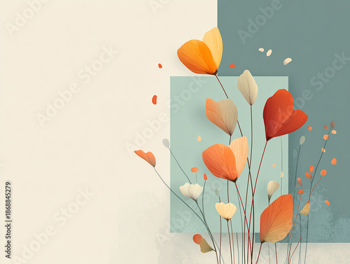 Invitation illustration with multicolored plants with space for text and abstract backgrounds