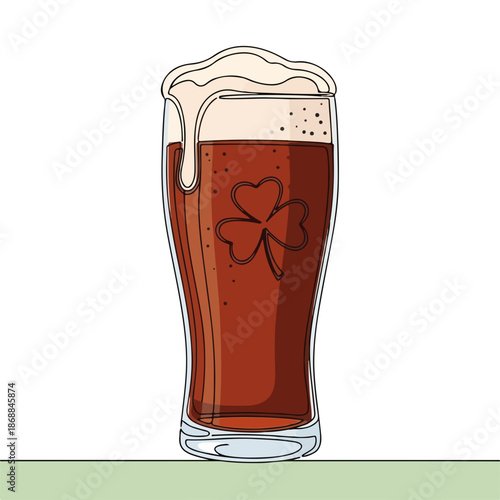 St. Patrick's Day beer, dark brew in glass with frothy head, shamrock detail. Festive St. Patrick's Day beer for holiday spirit, celebration ready. Concept St. Patrick's Day beer for marketing,