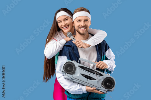Young couple with boombox a...