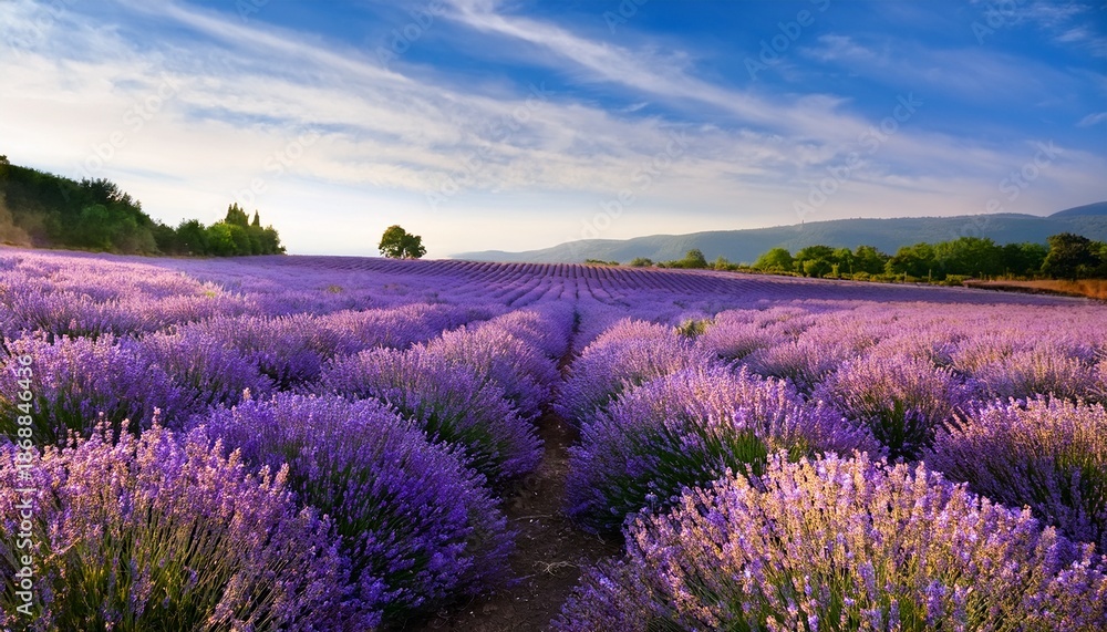 Obraz premium Stunning Lavender Field In Full Bloom Offers A Calming Aromatic Escape To The Countryside Perfect For Spring Themed Designs