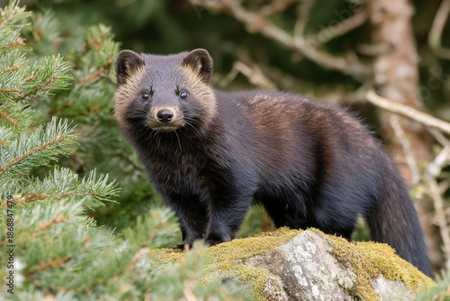 Φωτογραφία Sable standing on a mossy rock in a lush green forest during the daytime