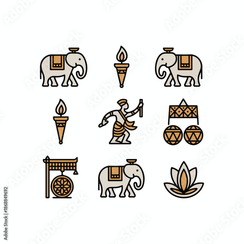Navam Perahera Duo-Tone Outline Icon Set