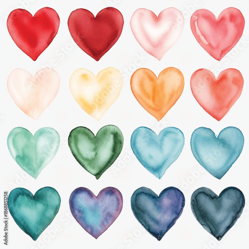 Watercolor Heart Collection In Soft Pastel Colors Romantic Illustration