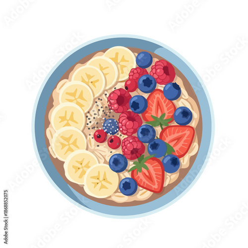 Healthy Oatmeal Bowl Vector on White