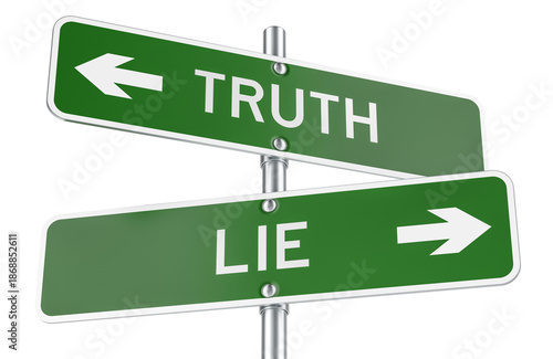 Truth or Lie green direction arrows, street signs. 3D rendering