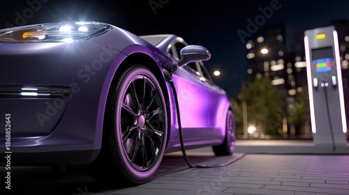 Wallpaper Mural Purple Electric Car Charging at a Station at Night Torontodigital.ca