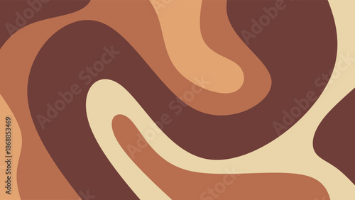 Abstract brown liquid swirl pattern background. Retro 70s groovy style or coffee latte art texture. Fluid wavy vector illustration for wallpaper or packaging.