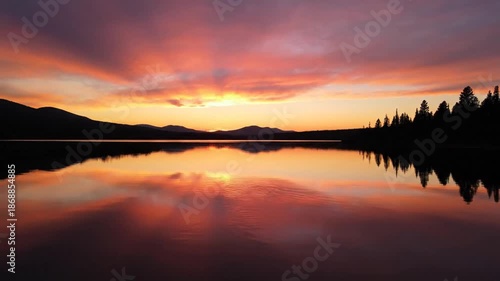 Wallpaper Mural Serene Sunset Over Calm Lake With Vibrant Sky and Silhouetted Trees Torontodigital.ca