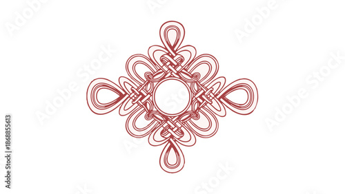 Red Celtic knot design on white background