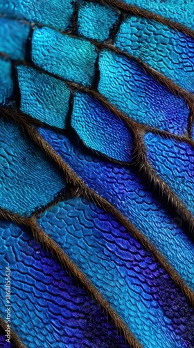 Fototapeta Macro Photography of Iridescent Blue and Purple Butterfly Wing Scales