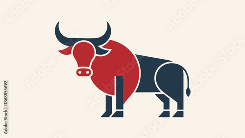 Bull Icon in Red and Blue Colors