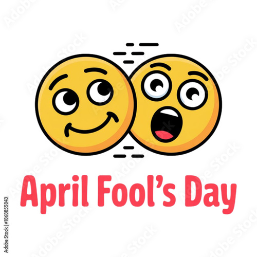 April fool's day illustration with mischievous emoji and a surprised reaction