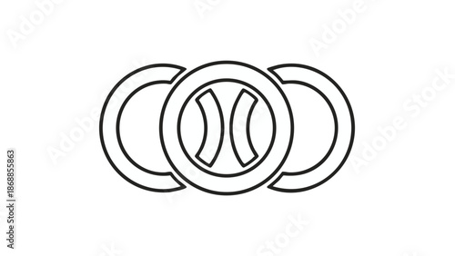 Simple line drawing of interconnected rings with a baseball