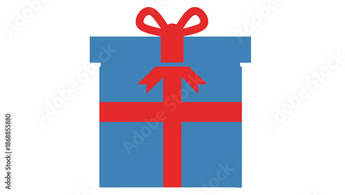 Blue gift box with red ribbon and bow on top