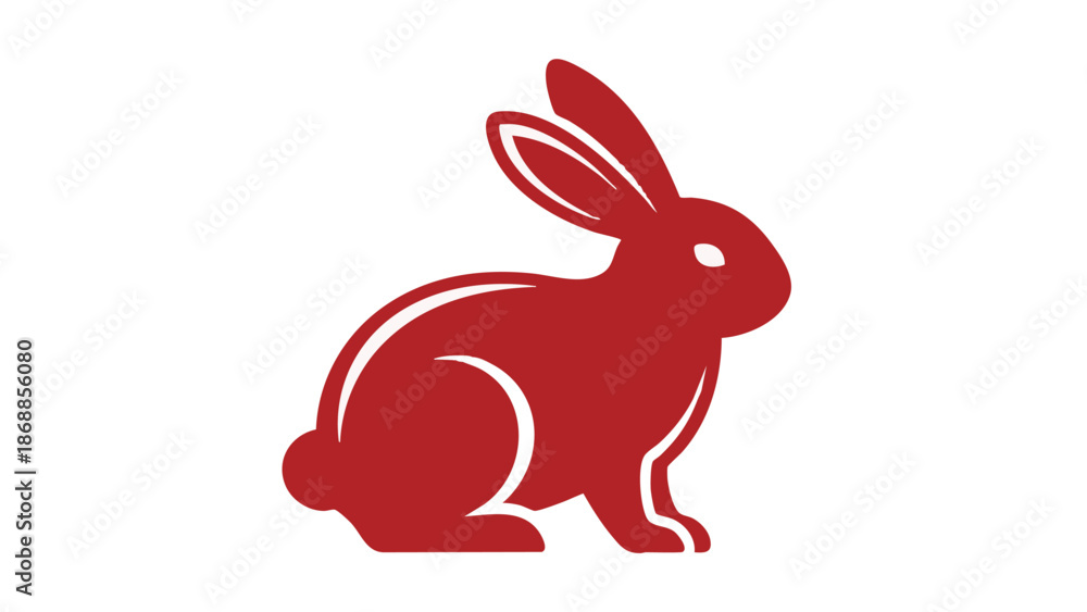 Obraz premium Red rabbit silhouette in white background
