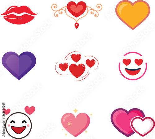 Valentines Day Romantic Love Hearts Couples Gifts Flowers Vector Icon Set Outline Style