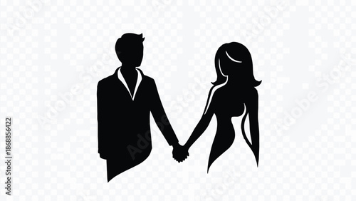 Silhouette of a romantic couple holding hands together