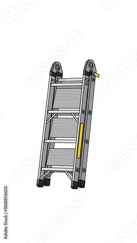 Foldable gray and yellow step ladder icon for cherry tree pruning safety and gardening tools illustrations