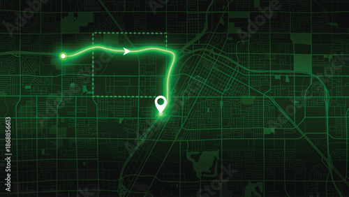 Green Las Vegas City Map Vector with Roads and GPS Navigation Concept