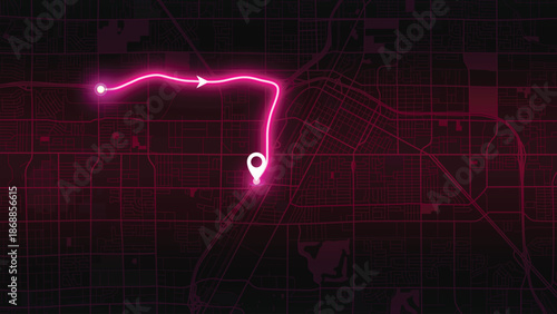 Purple Las Vegas Road Map Vector Illustration with GPS Navigation Style