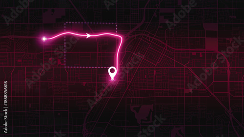 Purple Las Vegas Road Map Vector Illustration with GPS Navigation Style