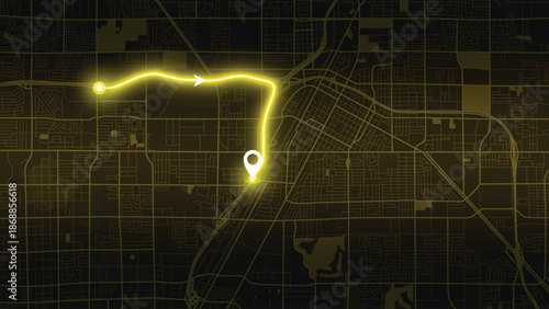 Yellow Las Vegas Road Map Vector Illustration with GPS Navigation Style