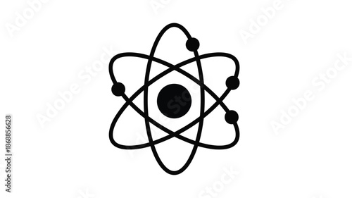 A simple black and white illustration of an atomic structure with electrons orbiting a nucleus