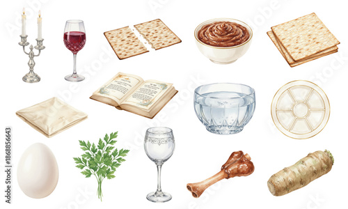 Passover Seder Ritual Elements Watercolor Set