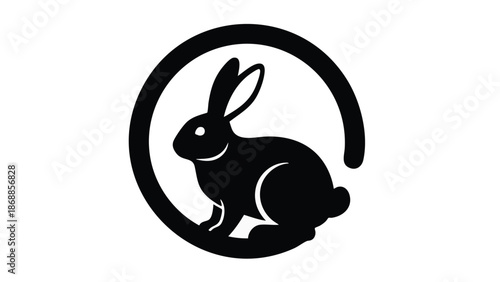 Black Silhouette Rabbit Icon in Circle