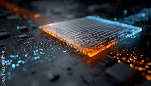 On a circuit board, digital folders emit a blue glow; data traverses virtual networks, linking files, while an abstract tech illustration depicts modern cloud storage, information exchange, and