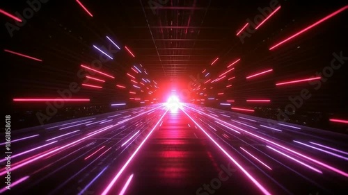 Vibrant neon lights tunnel with dynamic red blue lines and bright core
